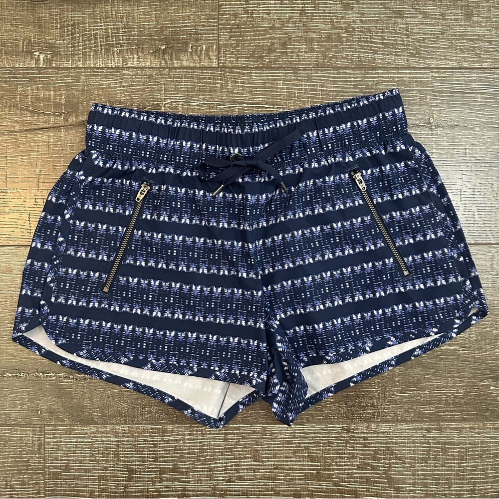 Athleta Women’s Short XS Navy Blue Patterned Zip Pocket Drawstring Athletic